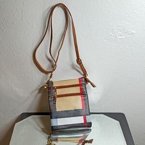 Elegant Tan and Gray Crossbody Bag